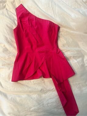 Self-Portrait fuchsia asymmetric one shoulder peplum top
